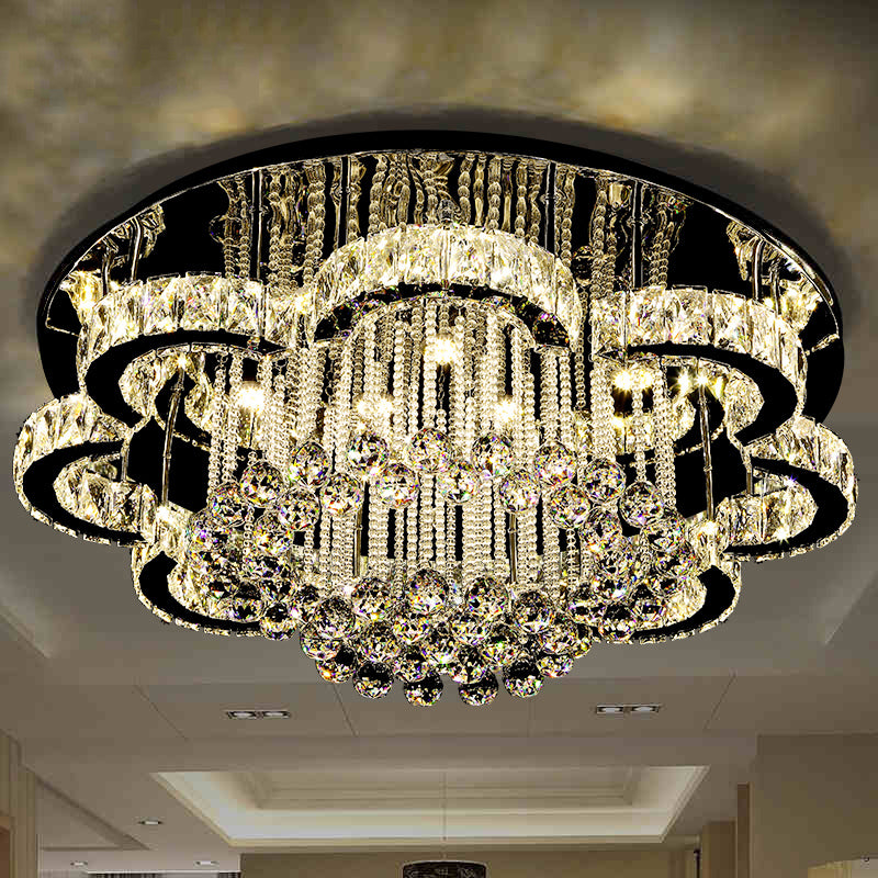 Geometrical Crystal Flush Mount Light Artistic Stainless-Steel LED Semi Flush Ceiling Light with Drip Decor