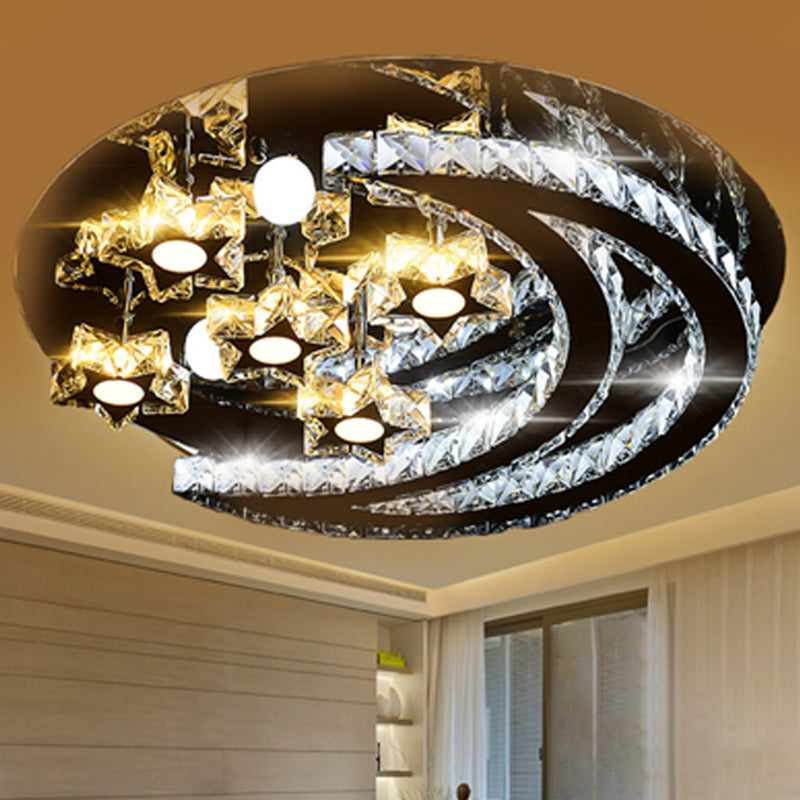 Lámpara de techo LED redonda con incrustaciones de cristal, lámpara semi empotrada de acero inoxidable de estilo moderno