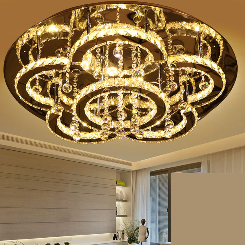 Lámpara de techo LED redonda con incrustaciones de cristal, lámpara semi empotrada de acero inoxidable de estilo moderno