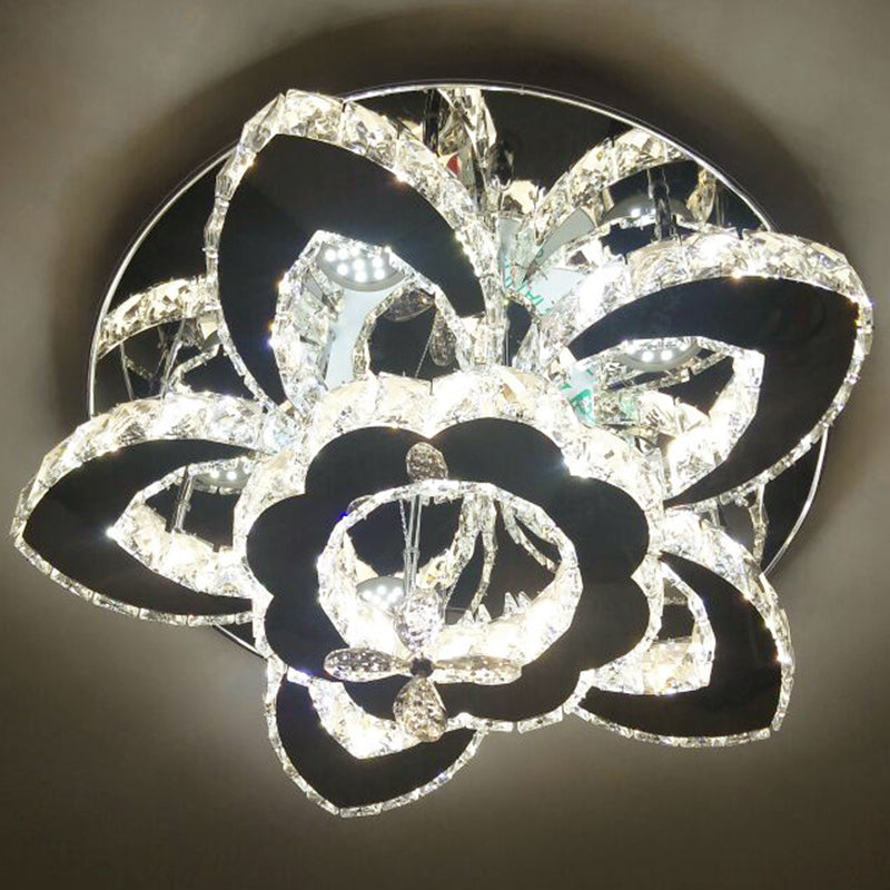 Lámpara de techo LED redonda con incrustaciones de cristal, lámpara semi empotrada de acero inoxidable de estilo moderno