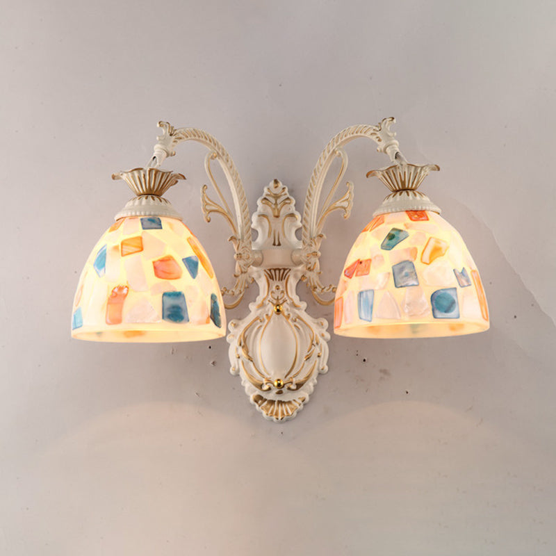 White Wall Lamp Traditional Tiffany Glass Bell Shade Wall Light Fixture for Corridor