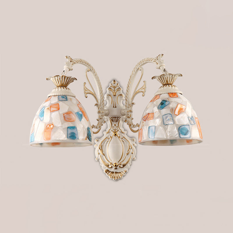 White Wall Lamp Traditional Tiffany Glass Bell Shade Wall Light Fixture for Corridor
