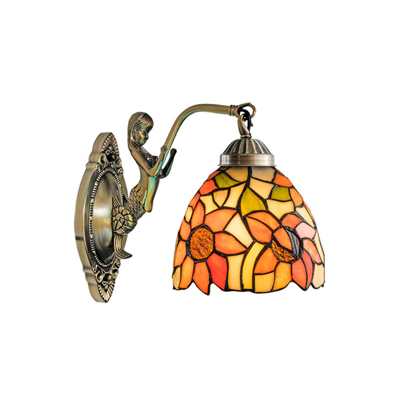 Glockenschirm-Wandleuchte, Buntglas-Vintage-Wandleuchte mit Meerjungfrau-Dekor