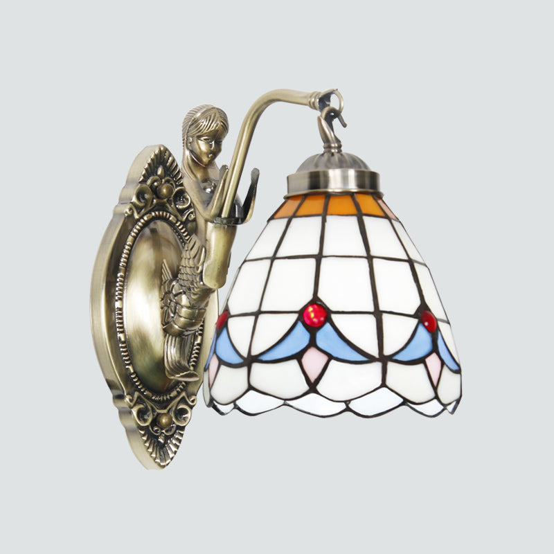 Glockenschirm-Wandleuchte, Buntglas-Vintage-Wandleuchte mit Meerjungfrau-Dekor