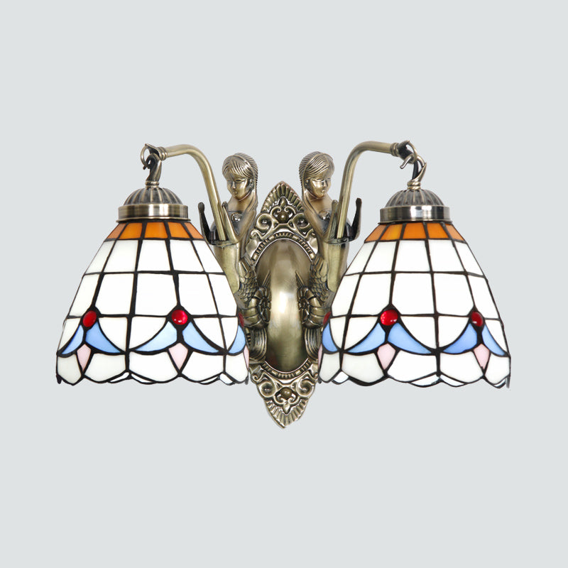 Glockenschirm-Wandleuchte, Buntglas-Vintage-Wandleuchte mit Meerjungfrau-Dekor