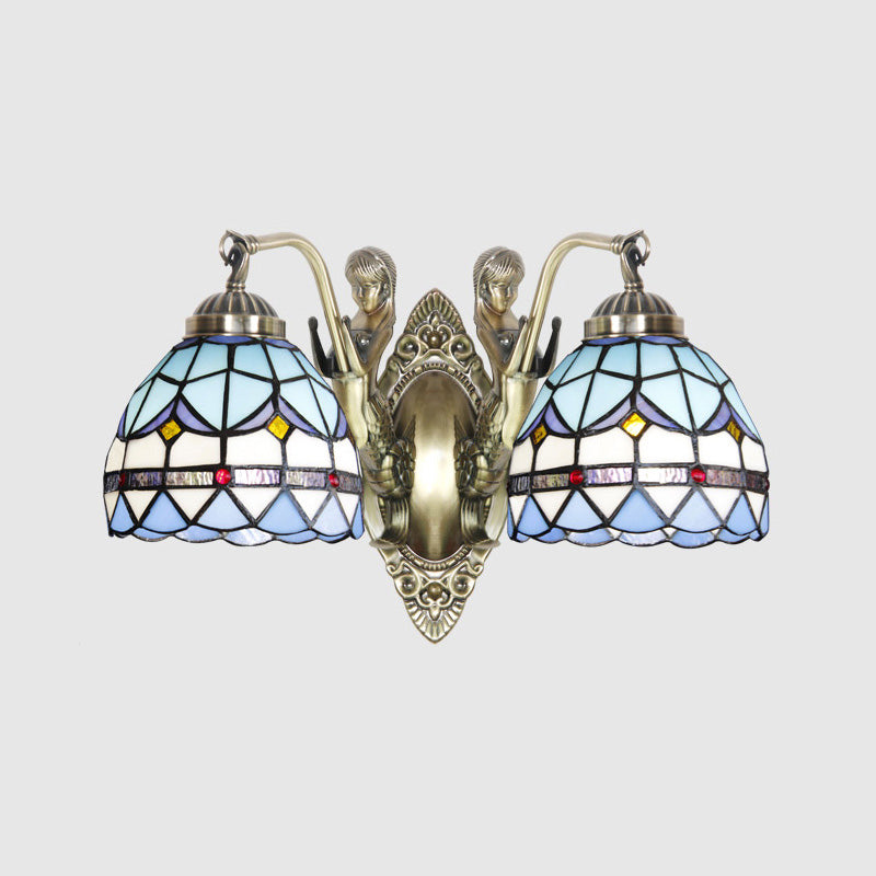 Glockenschirm-Wandleuchte, Buntglas-Vintage-Wandleuchte mit Meerjungfrau-Dekor