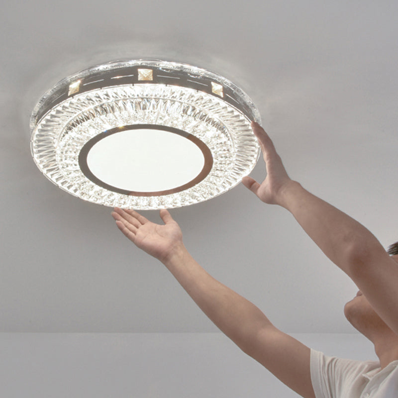Plafonnier encastré moderne en cristal à LED rond pour chambre à coucher en acier inoxydable