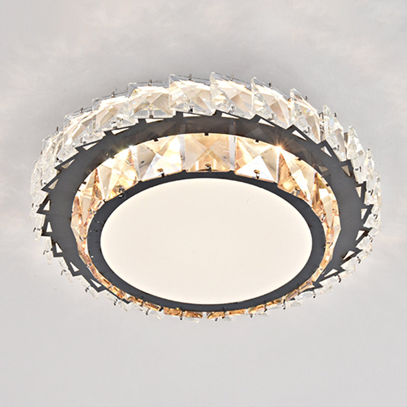 Plafonnier circulaire contemporain en cristal pour couloir, éclairage encastré à LED en acier inoxydable