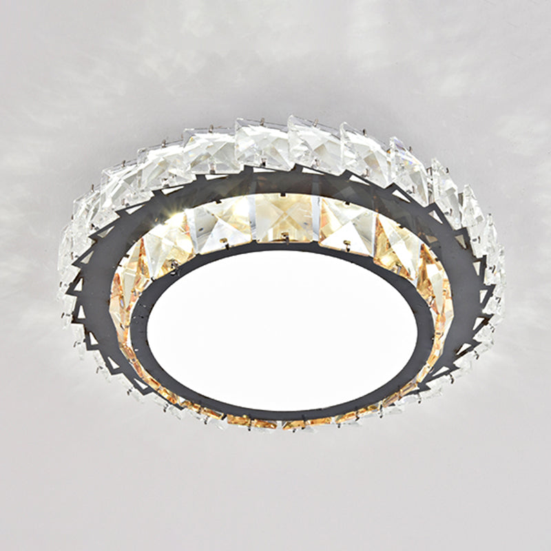 Plafonnier circulaire contemporain en cristal pour couloir, éclairage encastré à LED en acier inoxydable