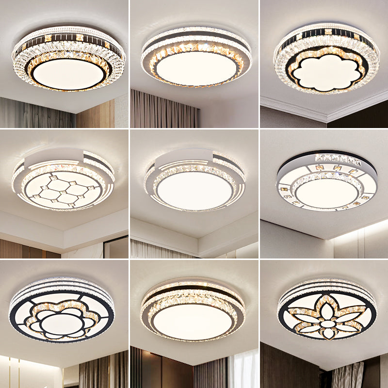 Drum LED Flush Mount Light Simplicity Crystal Bedroom Flush Mount Ceiling Light in Stainless-Steel