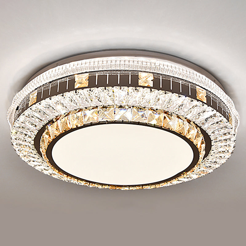 Drum LED Flush Mount Light Simplicity Crystal Bedroom Flush Mount Ceiling Light in Stainless-Steel