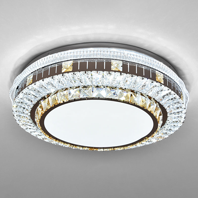 Drum LED Flush Mount Light Simplicity Crystal Bedroom Flush Mount Ceiling Light in Stainless-Steel
