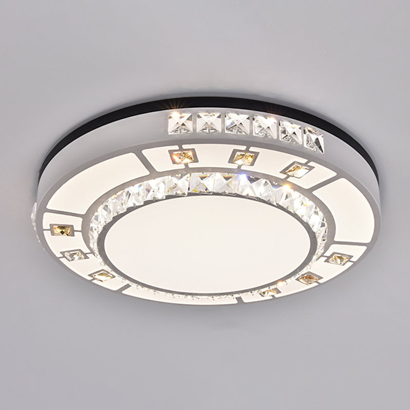 Drum LED Flush Mount Light Simplicity Crystal Bedroom Flush Mount Ceiling Light in Stainless-Steel