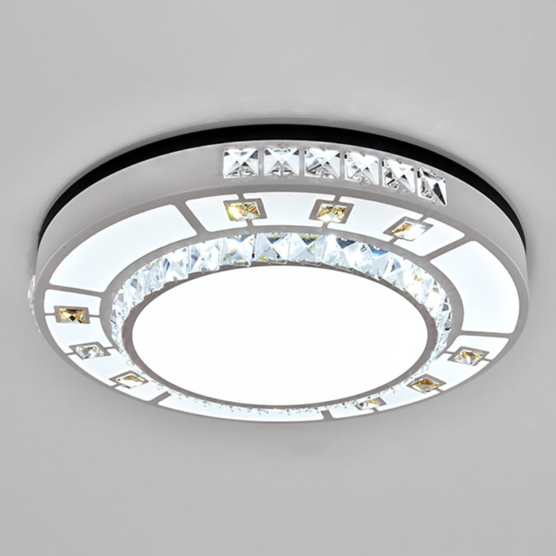 Drum LED Flush Mount Light Simplicity Crystal Bedroom Flush Mount Ceiling Light in Stainless-Steel