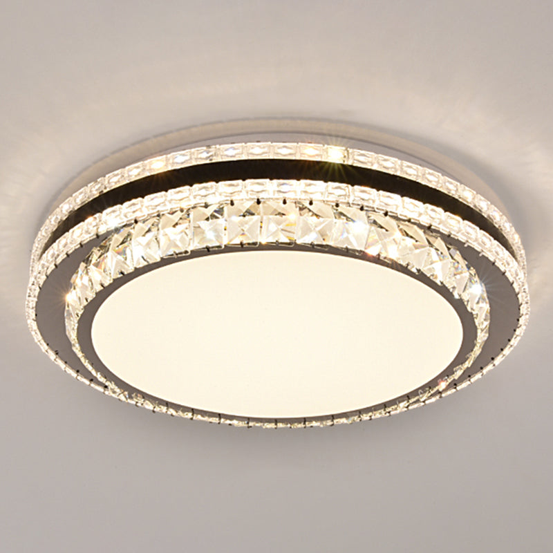 Drum LED Flush Mount Light Simplicity Crystal Bedroom Flush Mount Ceiling Light in Stainless-Steel