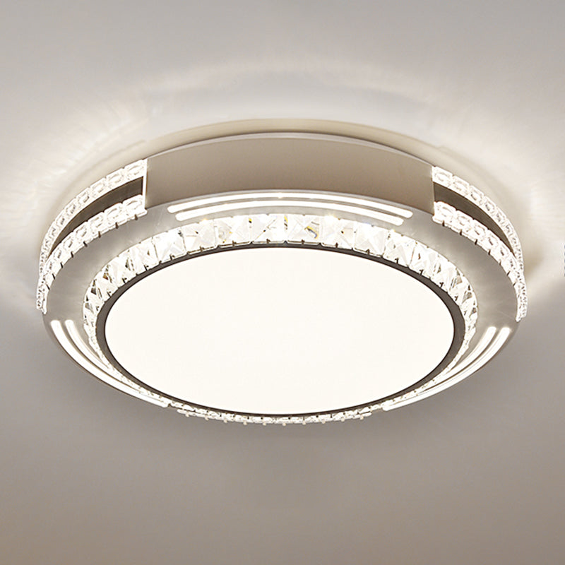 Drum LED Flush Mount Light Simplicity Crystal Bedroom Flush Mount Ceiling Light in Stainless-Steel
