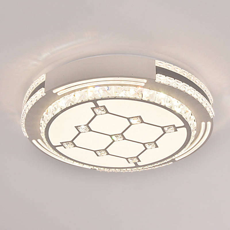 Drum LED Flush Mount Light Simplicity Crystal Bedroom Flush Mount Ceiling Light in Stainless-Steel