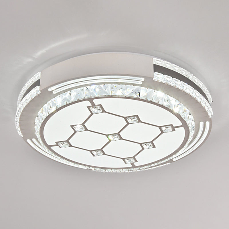Drum LED Flush Mount Light Simplicity Crystal Bedroom Flush Mount Ceiling Light in Stainless-Steel