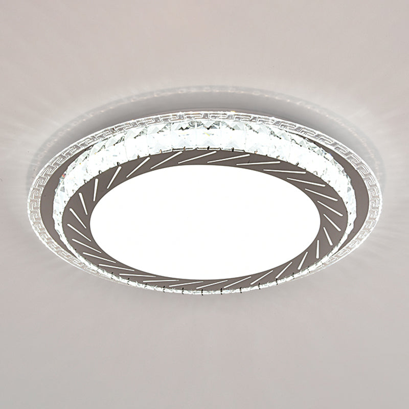 Drum LED Flush Mount Light Simplicity Crystal Bedroom Flush Mount Ceiling Light in Stainless-Steel