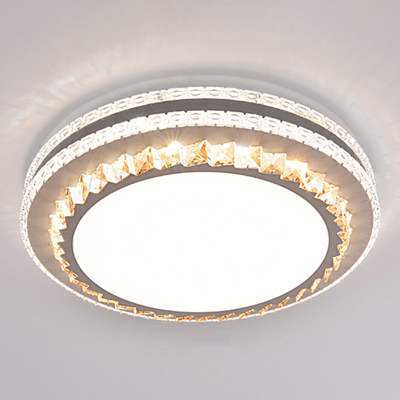 Drum LED Flush Mount Light Simplicity Crystal Bedroom Flush Mount Ceiling Light in Stainless-Steel