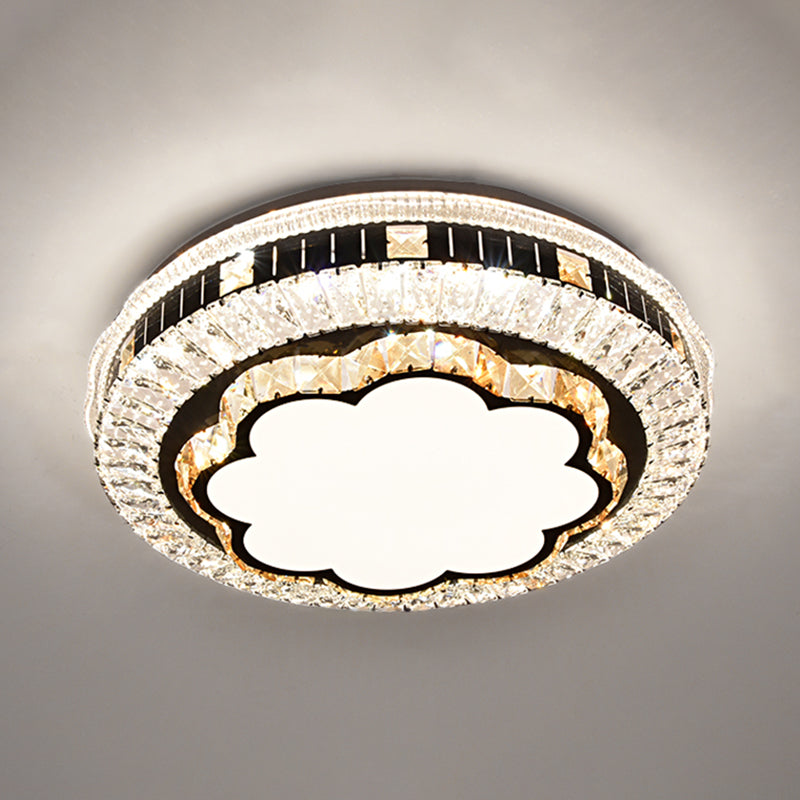 Drum LED Flush Mount Light Simplicity Crystal Bedroom Flush Mount Ceiling Light in Stainless-Steel