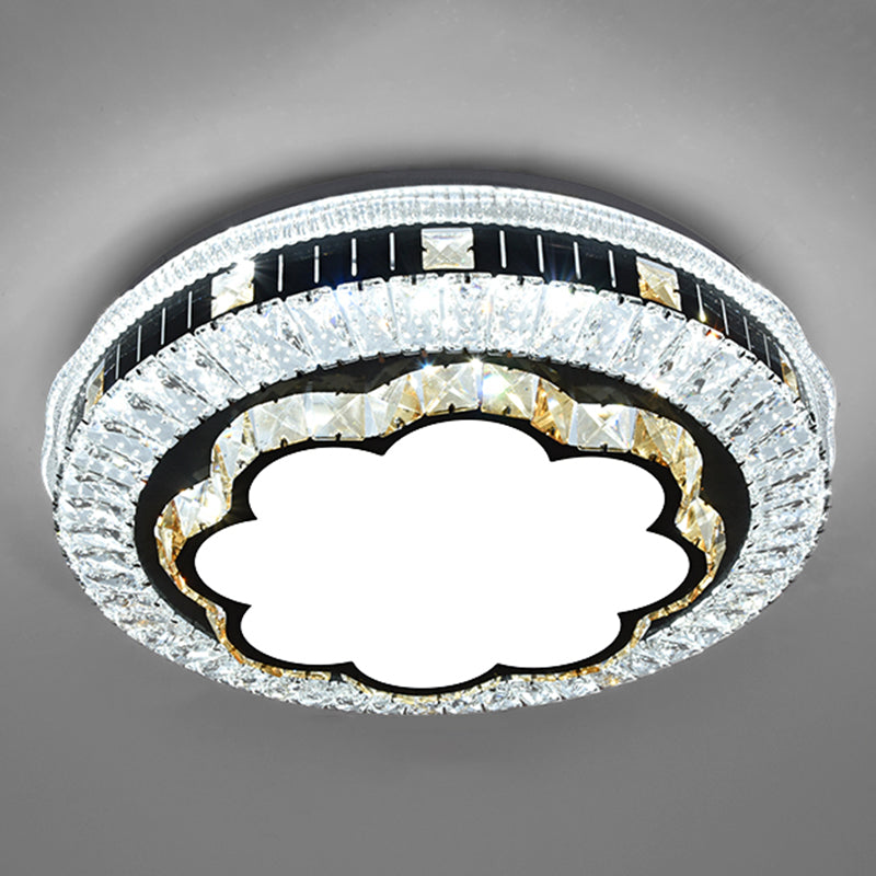 Drum LED Flush Mount Light Simplicity Crystal Bedroom Flush Mount Ceiling Light in Stainless-Steel