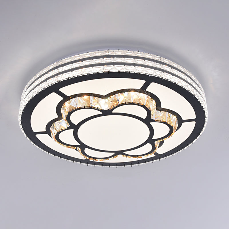 Drum LED Flush Mount Light Simplicity Crystal Bedroom Flush Mount Ceiling Light in Stainless-Steel