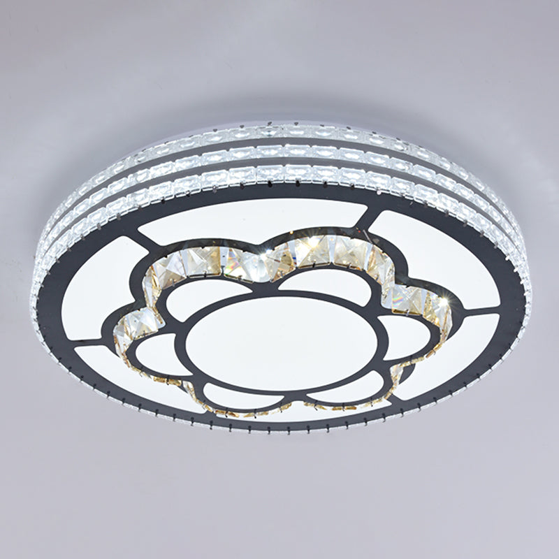 Drum LED Flush Mount Light Simplicity Crystal Bedroom Flush Mount Ceiling Light in Stainless-Steel