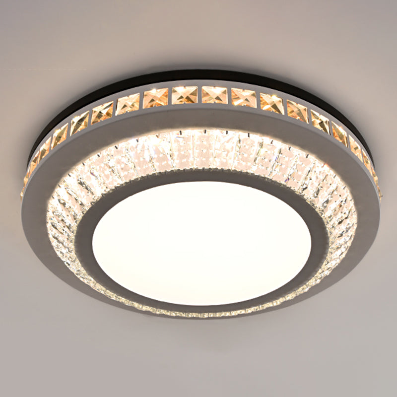 Drum LED Flush Mount Light Simplicity Crystal Bedroom Flush Mount Ceiling Light in Stainless-Steel