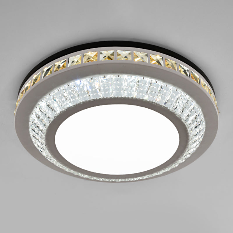 Drum LED Flush Mount Light Simplicity Crystal Bedroom Flush Mount Ceiling Light in Stainless-Steel