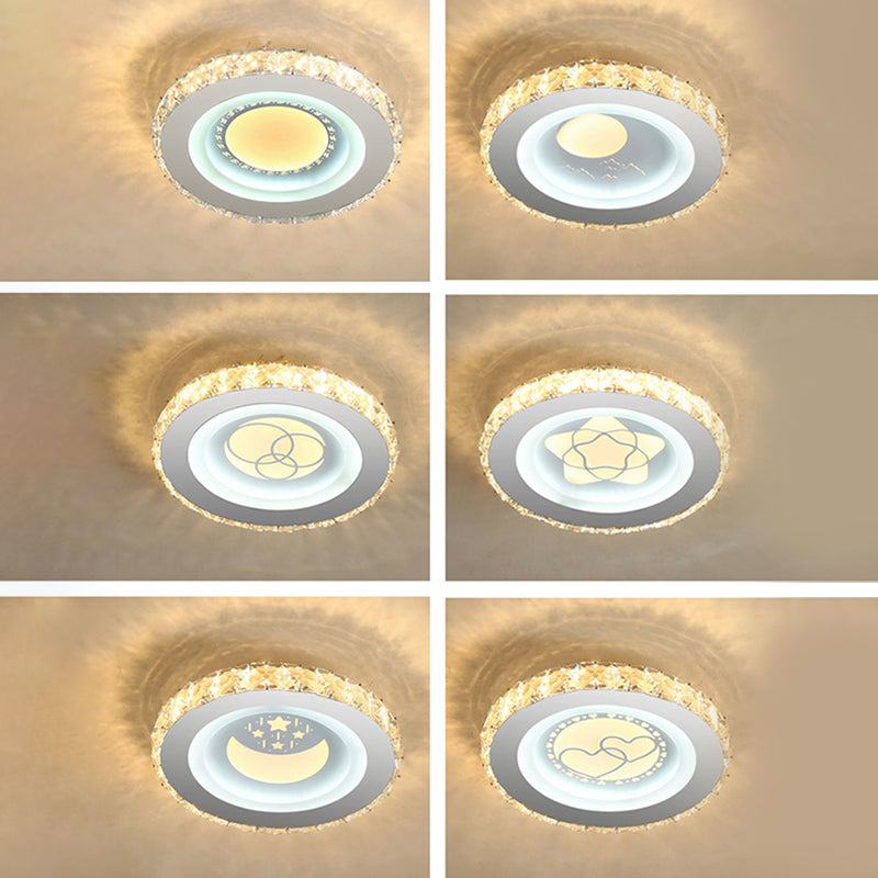 Circle Shaped LED Flush Mount Modern Crystal Stainless-Steel Flushmount Ceiling Light