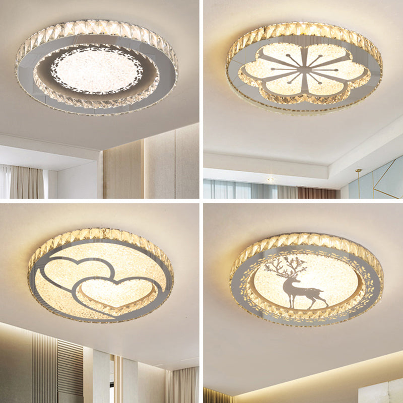 Chambre ronde Flush Ceiling Light Crystal LED Contemporary DEL Flush Mount Lighting Fixture in Stainless-Steel