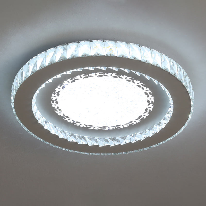 Chambre ronde Flush Ceiling Light Crystal LED Contemporary DEL Flush Mount Lighting Fixture in Stainless-Steel