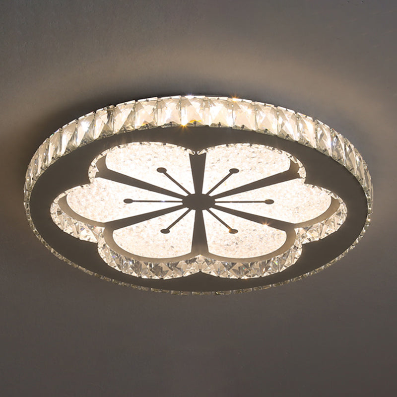 Chambre ronde Flush Ceiling Light Crystal LED Contemporary DEL Flush Mount Lighting Fixture in Stainless-Steel