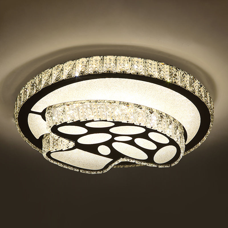 Circulaire Flush Light Artistique K9 Crystal Dining Room LED Flush Ceiling Light Fixture in Stainless-Steel