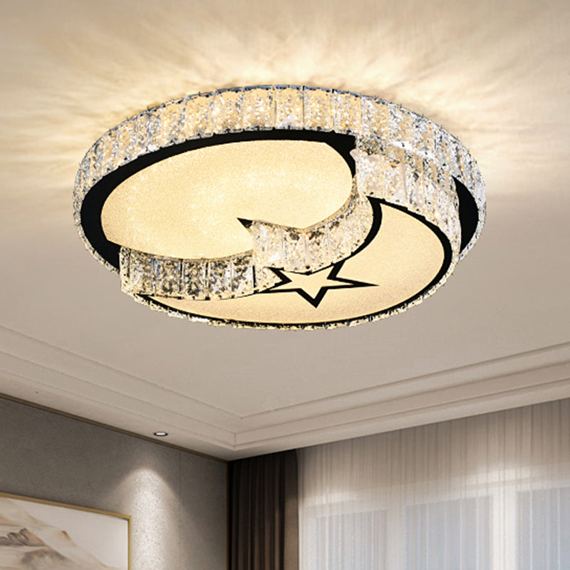 Circulaire Flush Light Artistique K9 Crystal Dining Room LED Flush Ceiling Light Fixture in Stainless-Steel
