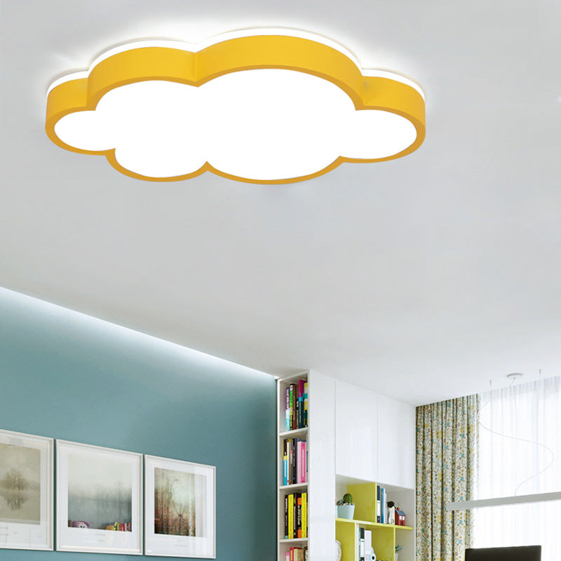 Cloud Shade Bedroom Ceiling Light Acrylic and Metal LED Cartoon Style Flush Pendant Light in Yellow/White