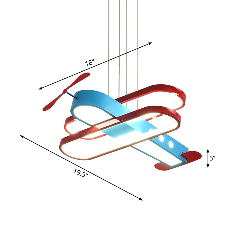 Cartoon LED Chandelier Pendant Light with Acrylic Shade Red and Blue 18"/23.5" W Aircraft Hanging Light, Warm/White Light