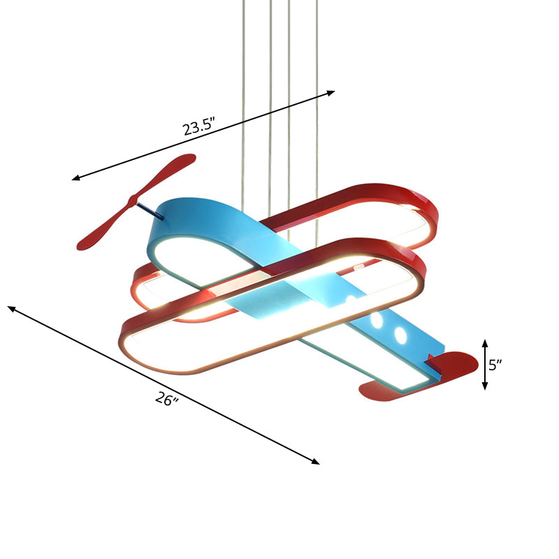 Luz colgante de lámparas LED de dibujos animados con sombra acrílica roja y azul 18 "/23.5" W Aviones colgantes, luz cálida/blanca
