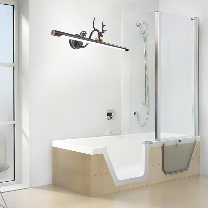 Black/Antique Brass Elongated Vanity Light Fixture Classic Metal 14"/18"/23" W LED Bathroom Sconce Lamp in Natural Light