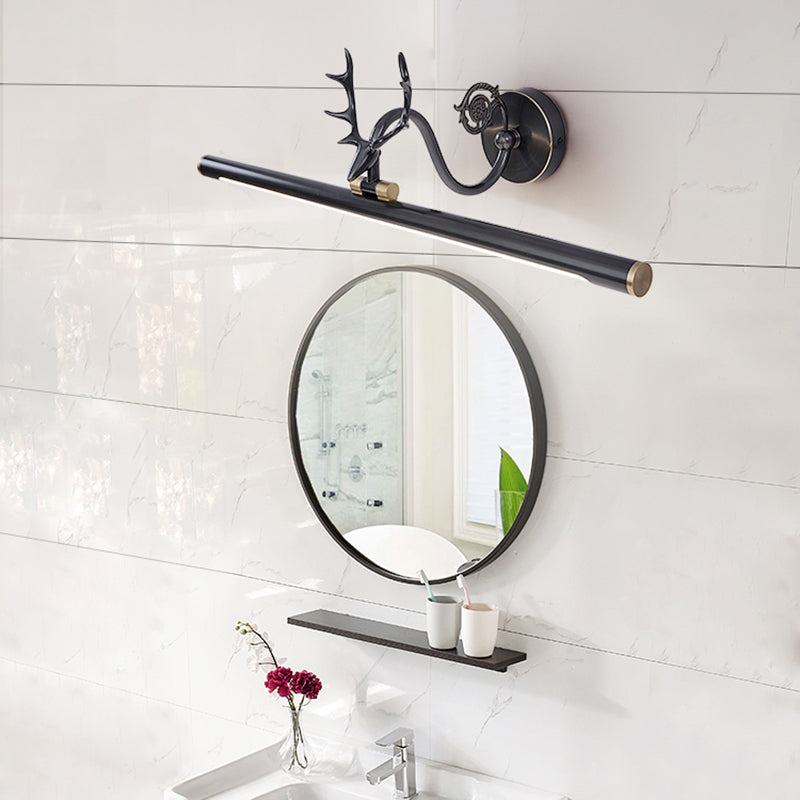 Black/Antique Brass Elongated Vanity Light Fixture Classic Metal 14"/18"/23" W LED Bathroom Sconce Lamp in Natural Light