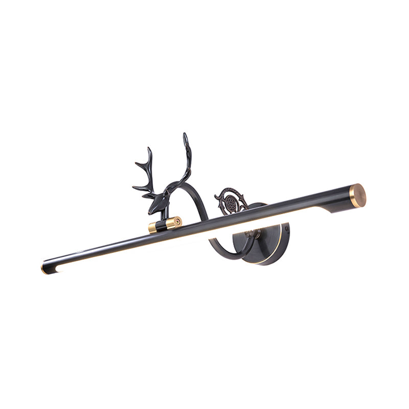 Black/Antique Brass Elongated Vanity Light Fixture Classic Metal 14"/18"/23" W LED Bathroom Sconce Lamp in Natural Light