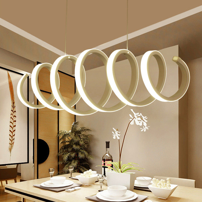 Spiral LED Island Pendant Light Minimalistic Metal White Hanging Lamp in Warm/White Light