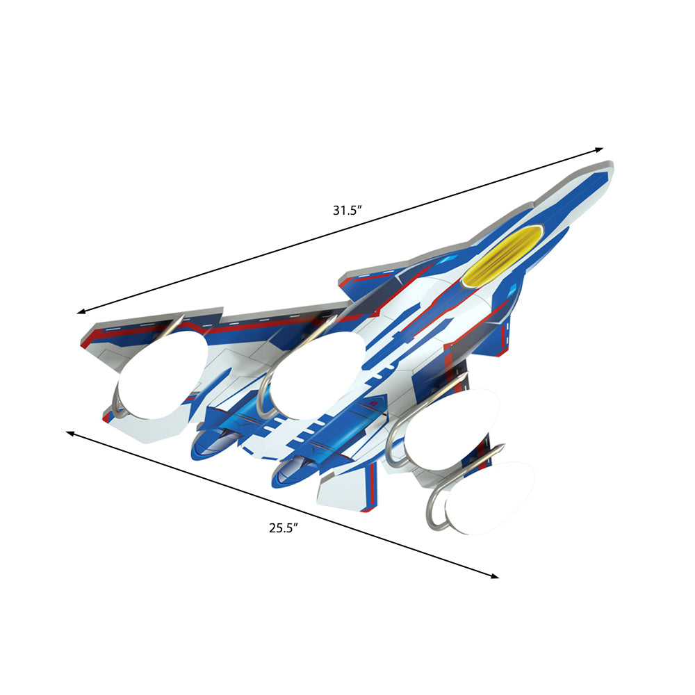 Acabado azul/verde Avión al ras del colgante Luz modernista 4 luces Lámpara de techo de plástico y ópalo para la habitación de los niños