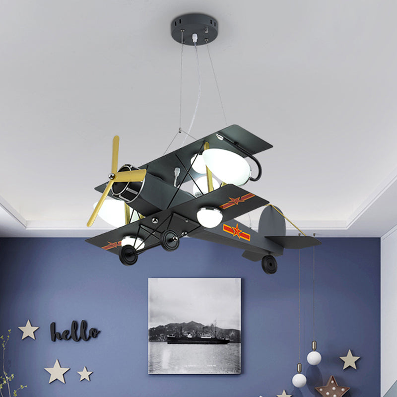 Blue/Yellow Prop Plane Chandelier Lighting Cartoon Style 7 Lights Metallic Hanging Ceiling Fixture for Bedroom