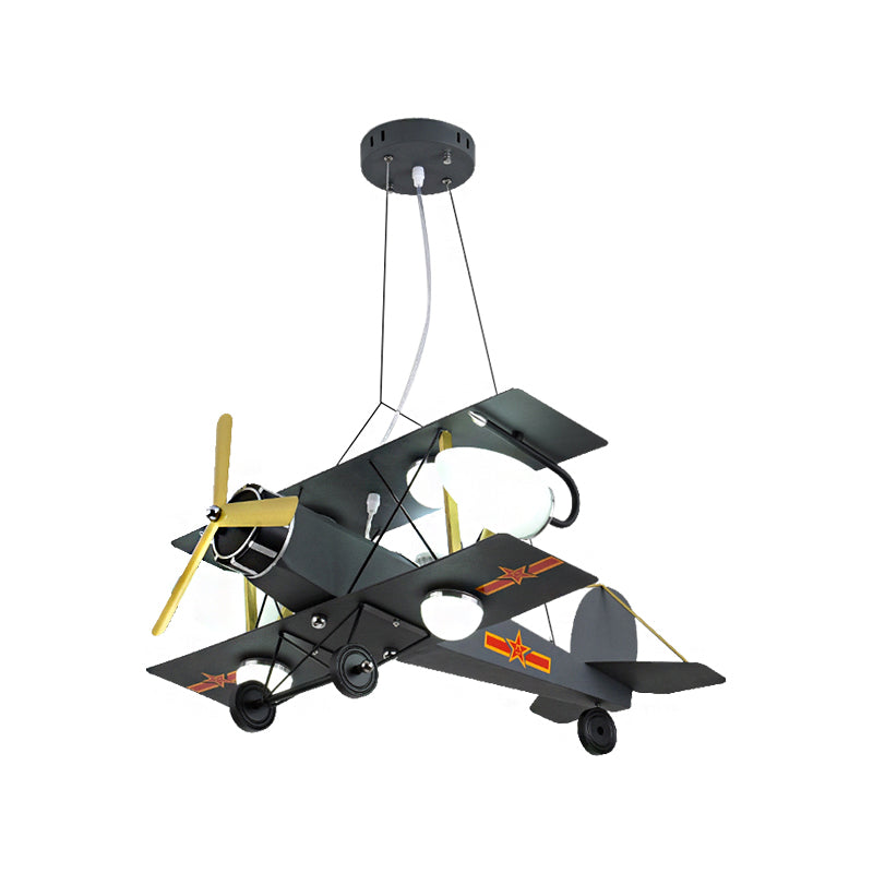 Blue/Yellow Prop Plane Chandelier Lighting Cartoon Style 7 Lights Metallic Hanging Ceiling Fixture for Bedroom