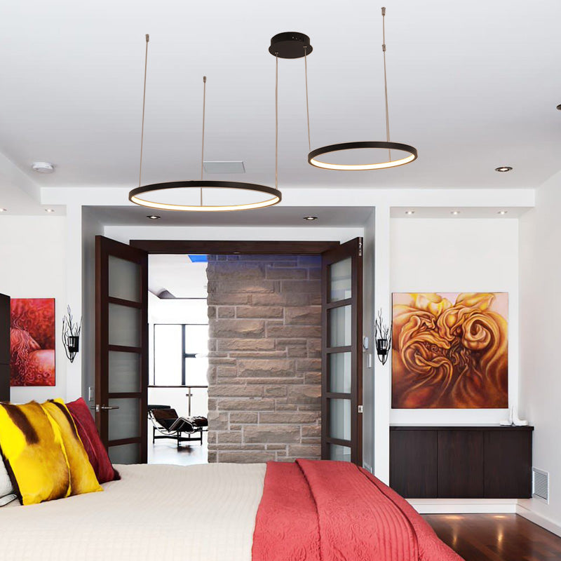 Lampada del lampadina circolare nera Acrilico minimalista 1/2/3 Luci a sospensione Light Seguit in Bianco/Luce calda