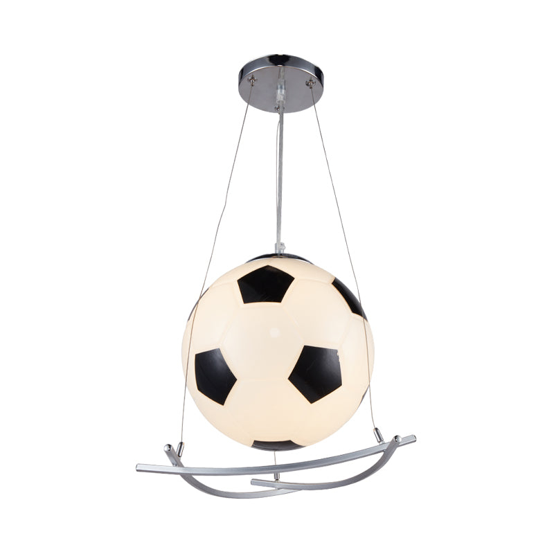 Soccer Design Pendant Light Fixture Cartoon Style Black and White Glass 1 Light Bedroom Hanging Lamp
