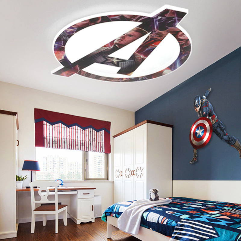 Cartoon Stylish Round Flush Mount Lamp Acrylic LED Bedroom White Flushmount Ceiling Fixture with A-Shaped Pattern