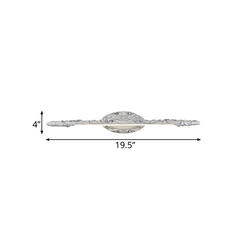 19.5"/23.5"/26" Wide Silver Elongated Vanity Light Fixture Classic Metal LED Bathroom Sconce Lamp, White/Warm Light